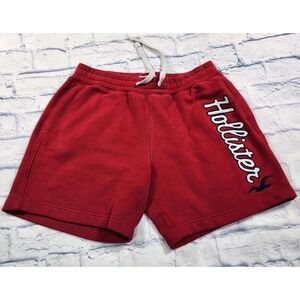 Hollister MENS M Fleece Active Shorts Logo Red Drawstring Preppy Sweatshorts